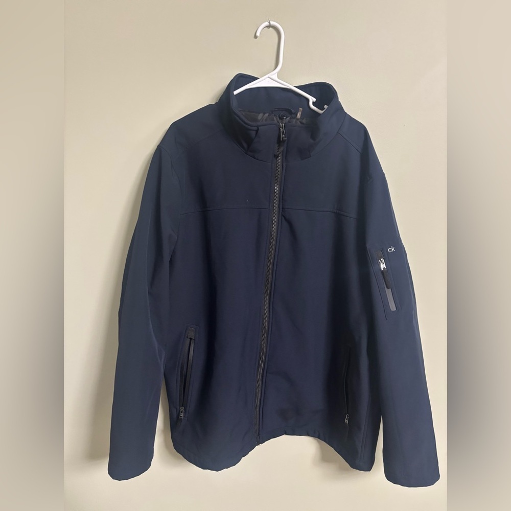 Calvin Klein Navy Blue Soft Shell Jacket Mens Size XL Water Wind Resistant